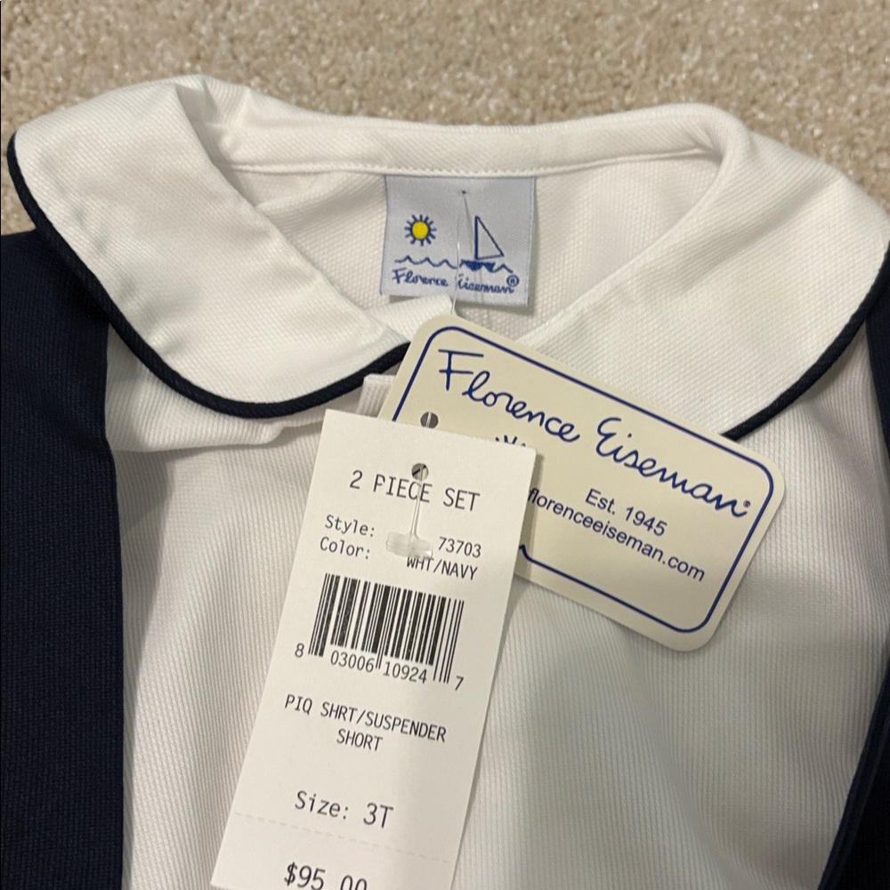 NWT Florence Eiseman White and Navy two piece set, 3T - Picture 4 of 8